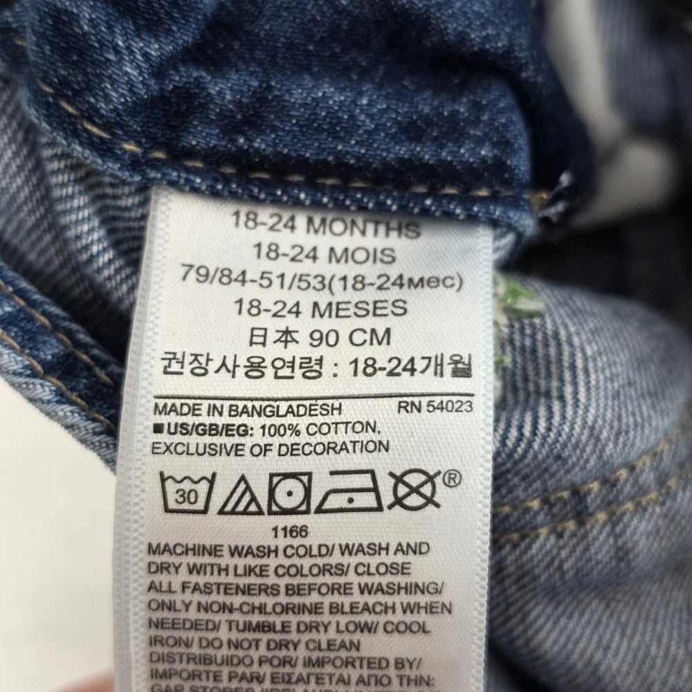 Gap‎ Kids Embroidered Denim Short Overalls Girls Size 18-24M  Blue
